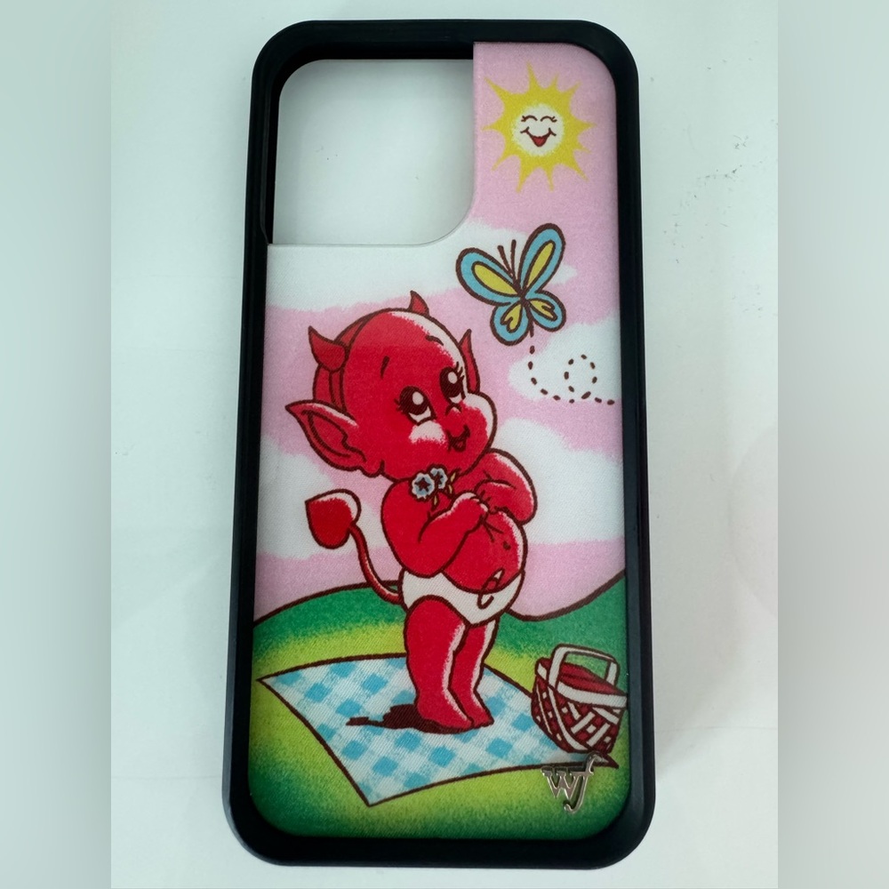 Wildflowers Red Devil Cartoon Phone Case with Pink Background